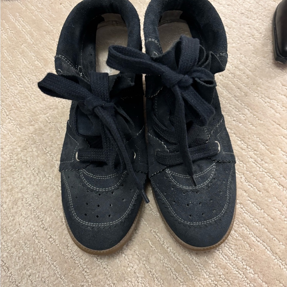 Isabel Marant Black Suede Wedge Sneakers